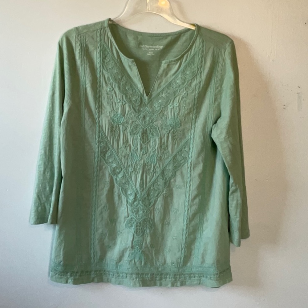 Soft Surroundings Mint Embroidered Tunic